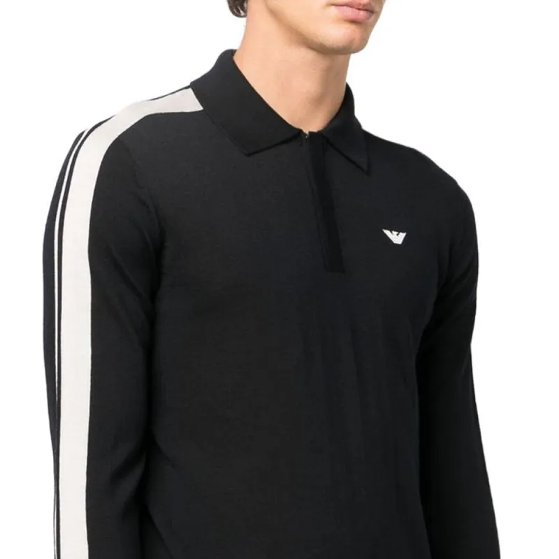EMPORIO ARMANI Side Stripe Detailed Knitted Polo Jumper-5