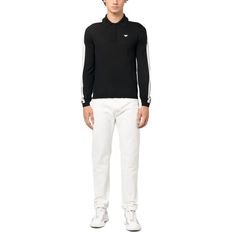 EMPORIO ARMANI Side Stripe Detailed Knitted Polo Jumper-1