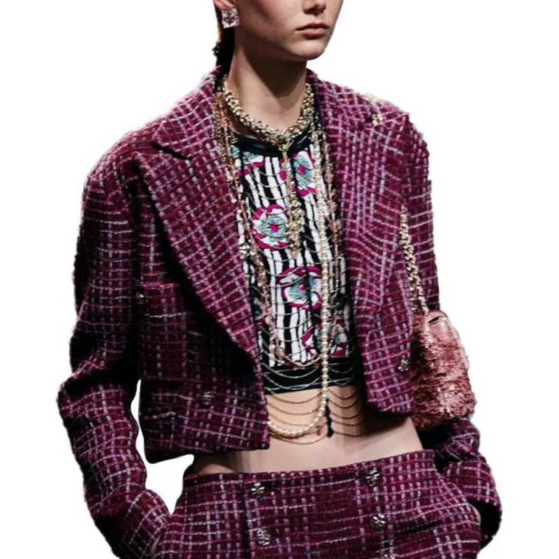 CHANEL Cropped Coats Women's Purple-2