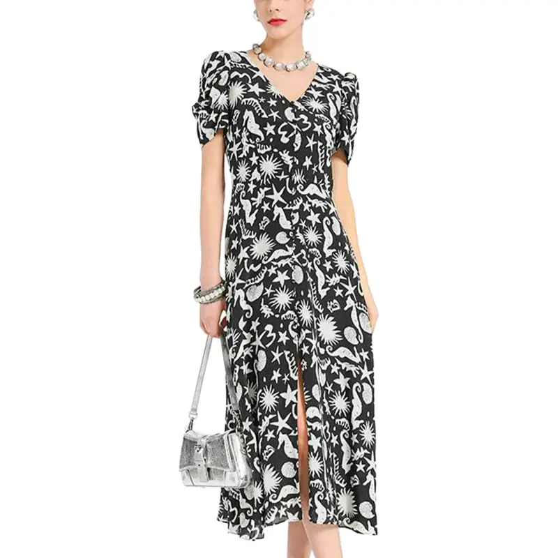 BESIONIA SS24 Short Sleeved Dresses Women's Black White-2