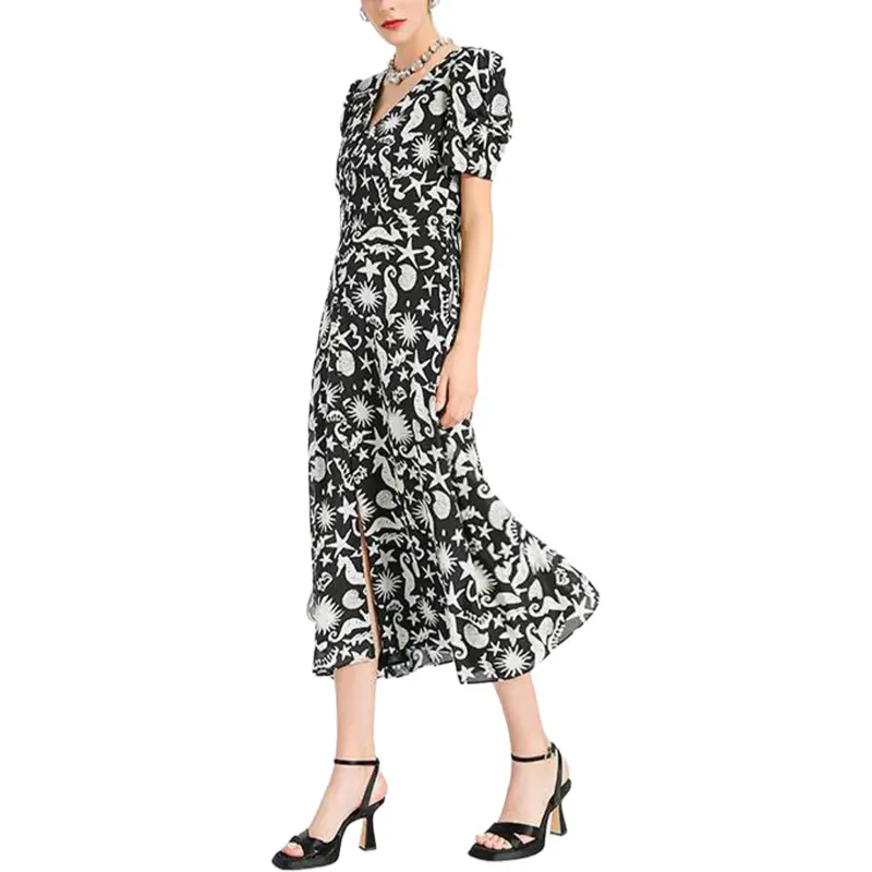 BESIONIA SS24 Short Sleeved Dresses Women's Black White-4