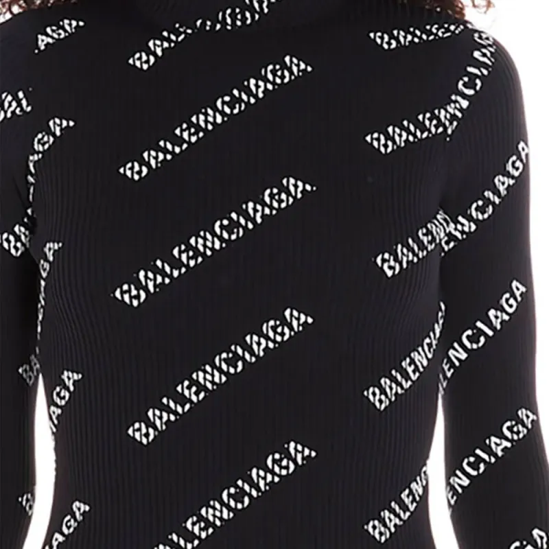 Balenciaga Logo Print Mini Dress 'Black/White'-3