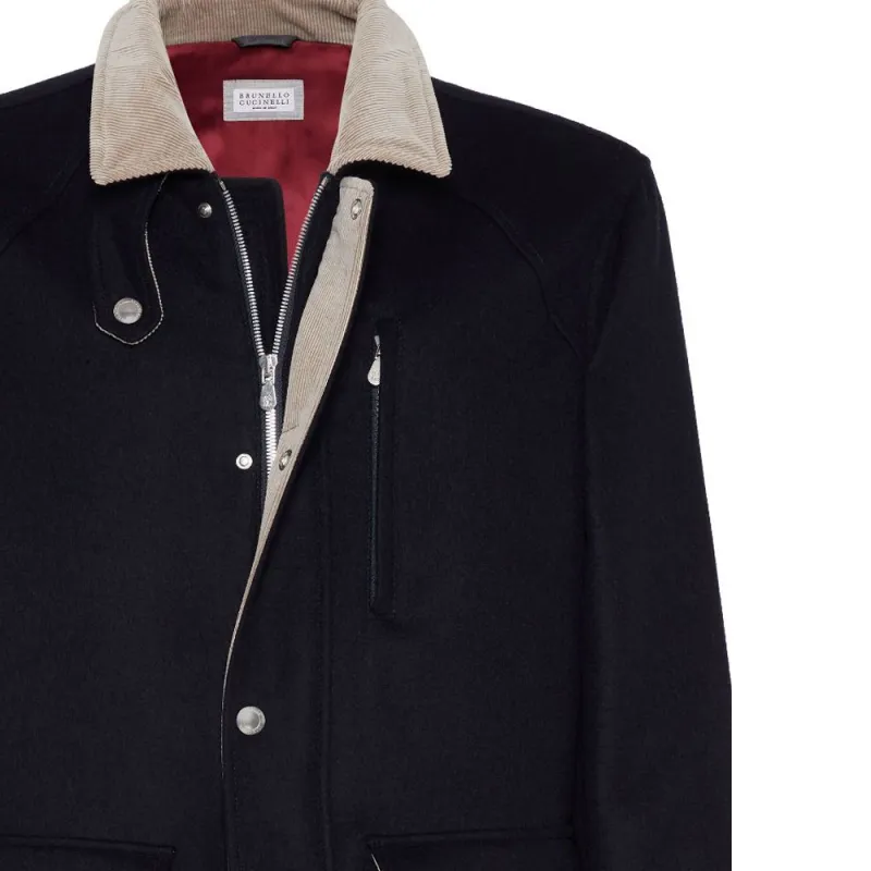 Brunello Cucinelli Corduroy Collar Press Stud Shirt Jacket-7
