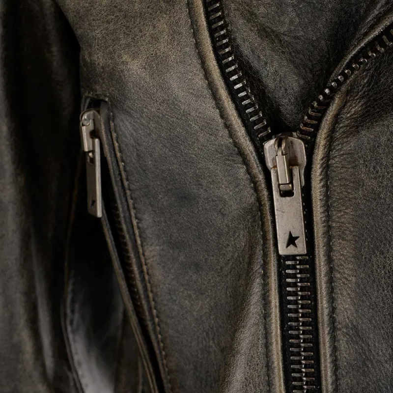 Golden Goose Cracked Effect Leather Biker Jacket-4