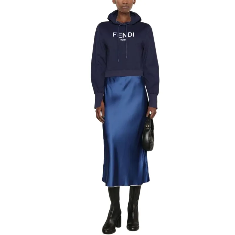 FENDI Logo Embroidered Drawstring Cropped Hoodie-3