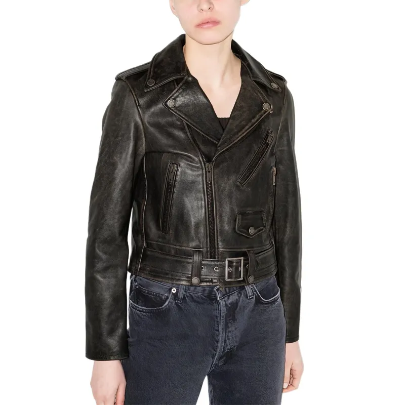 Golden Goose Cracked Effect Leather Biker Jacket-2