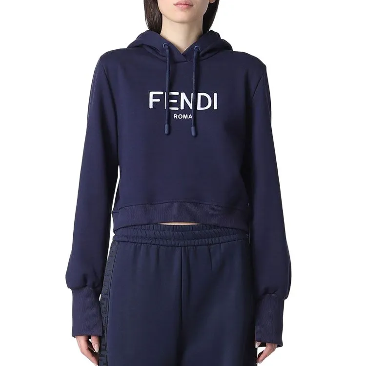 FENDI Logo Embroidered Drawstring Cropped Hoodie-2