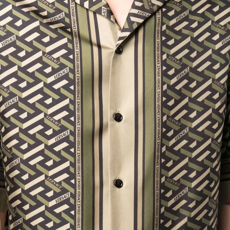 VERSACE La Greca Print Silk Shirt-4