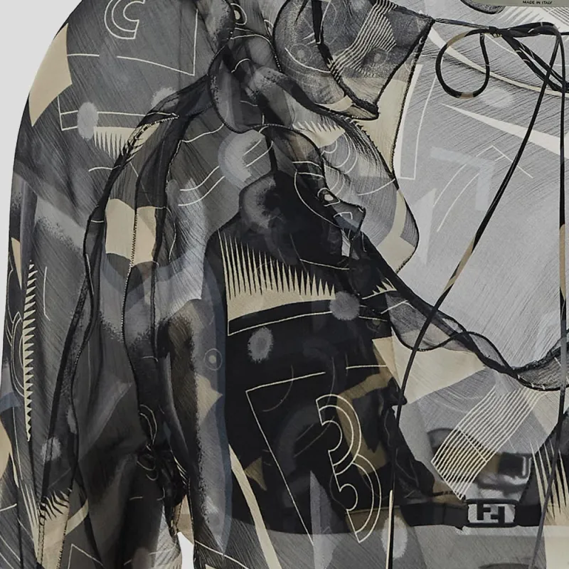 FENDI Graphic Printed Semi Sheer Blouse-2