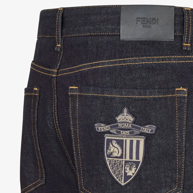 FENDI Crest Embroidered Straight Leg Jeans-3