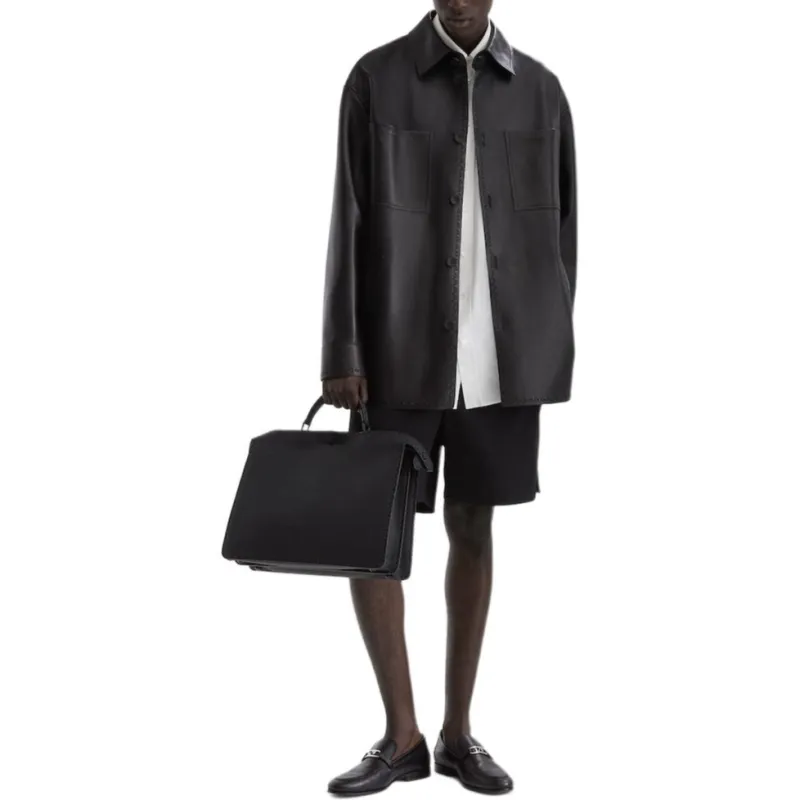 FENDI Selleria Leather Jacket Men's Black-2