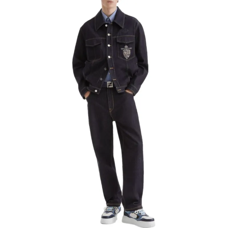 FENDI Crest Embroidered Straight Leg Jeans-2