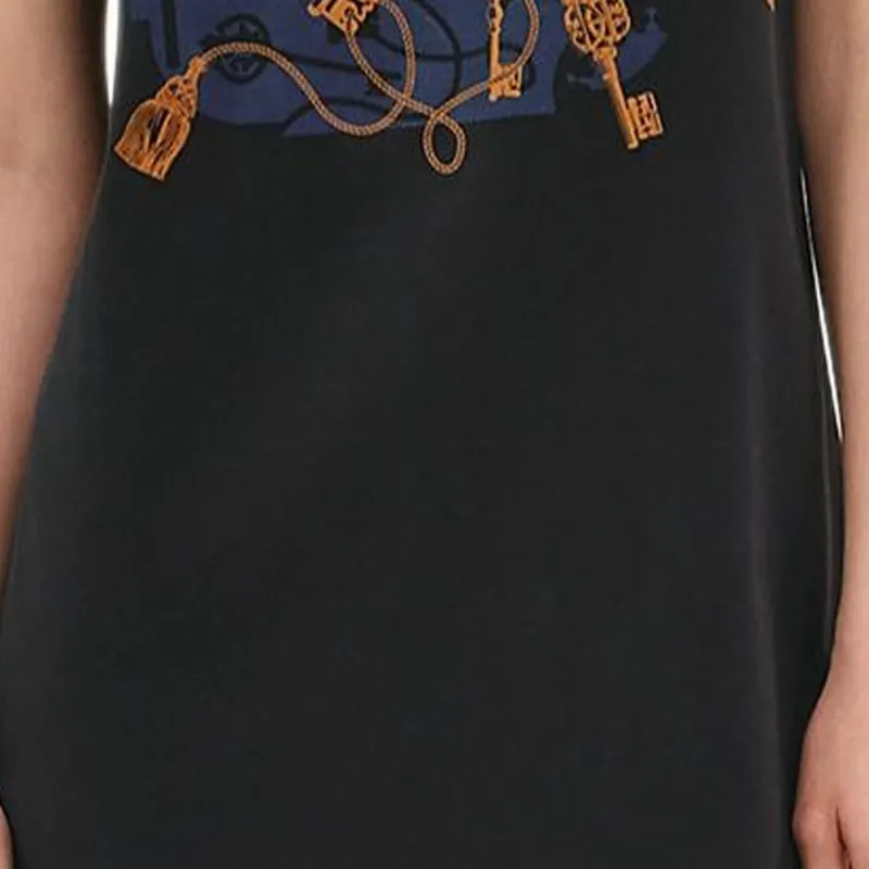HERMES Short Sleeved Dress Women's Black Blue-3