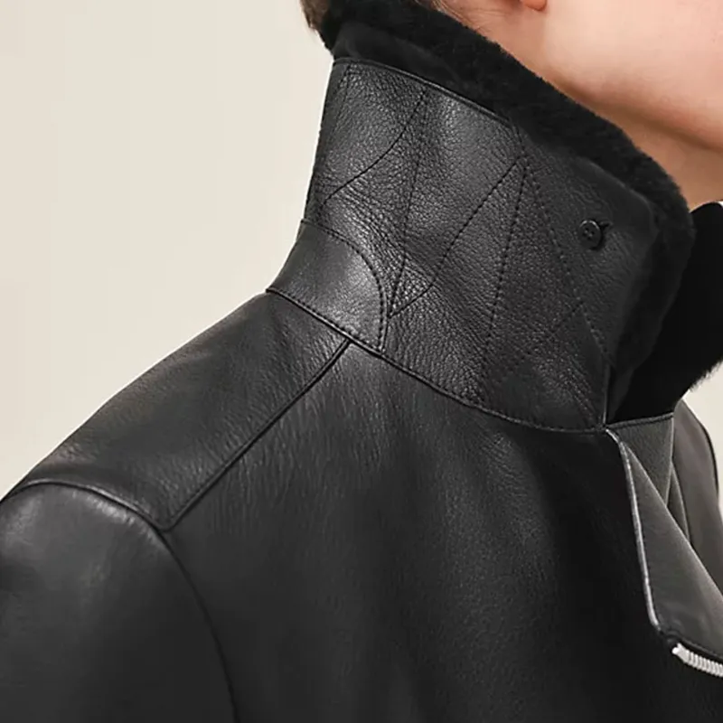 HERMES Leather Jackets Men Black-2