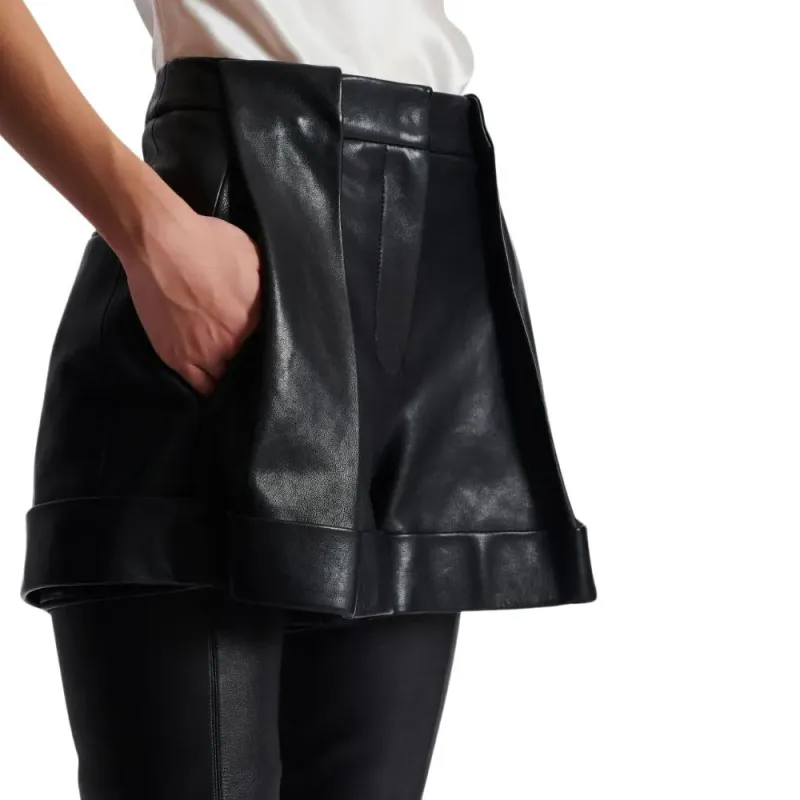 BALMAIN Pleated Leather Shorts-6