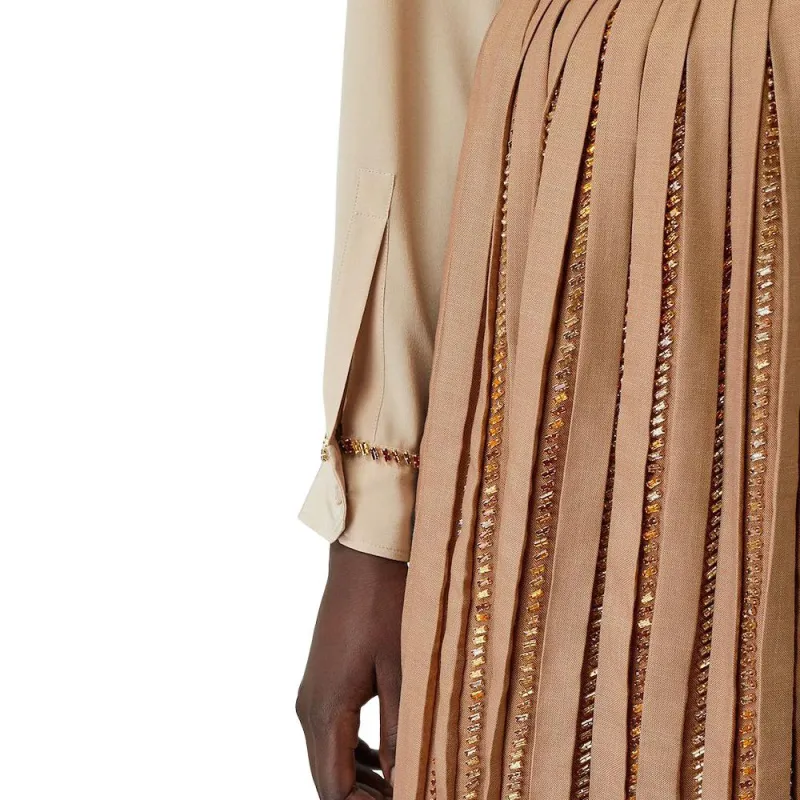 Burberry Crystal Detail Plissé Soleil Wool Silk Blend Skirt-4