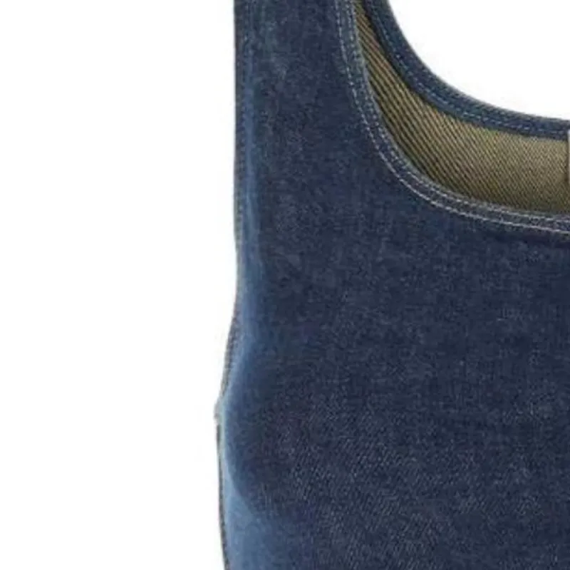 MIU MIU Logo Embroidered Denim Cropped Top-2