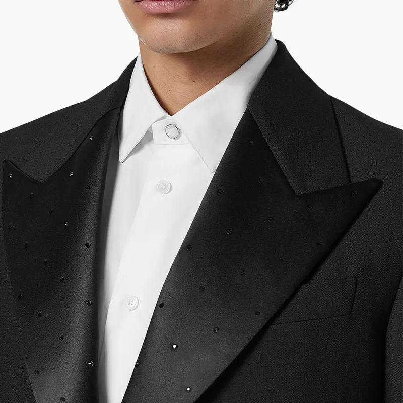 VERSACE Satin Trim Single Breasted Tailored Blazer-4