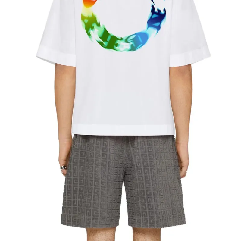 Givenchy Hawaiian Shirt In Poplin With Givenchy Circle Prin Shirt Men's White-5