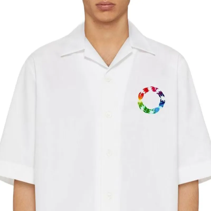 Givenchy Hawaiian Shirt In Poplin With Givenchy Circle Prin Shirt Men's White-4