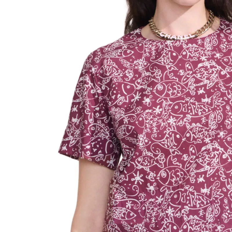 CHANEL Regular T-Shirt Women's Burgundy-4