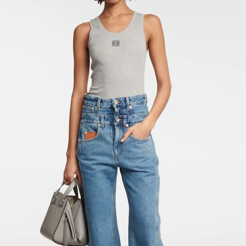 LOEWE Anagram Cotton Top Grey Melange-3