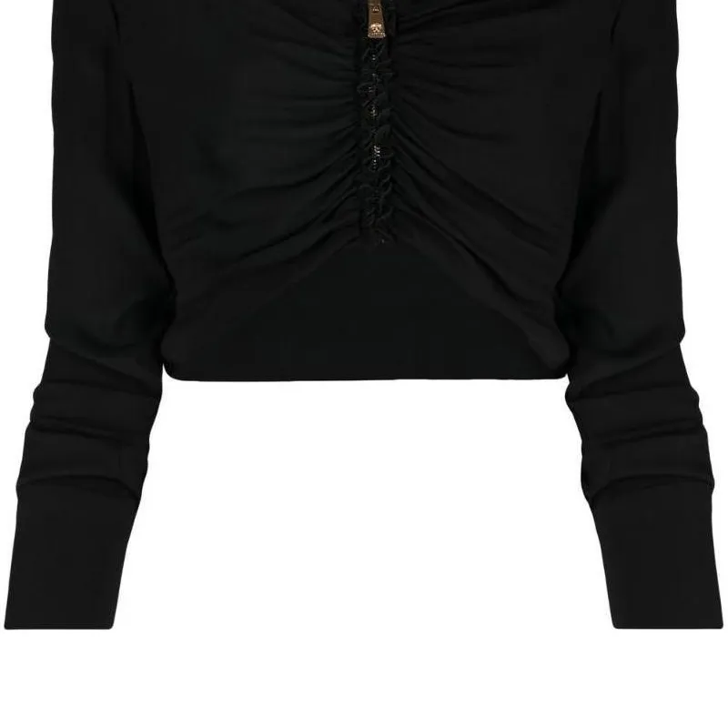 VERSACE Medusa Zipped Ruched Cropped Shirt-4