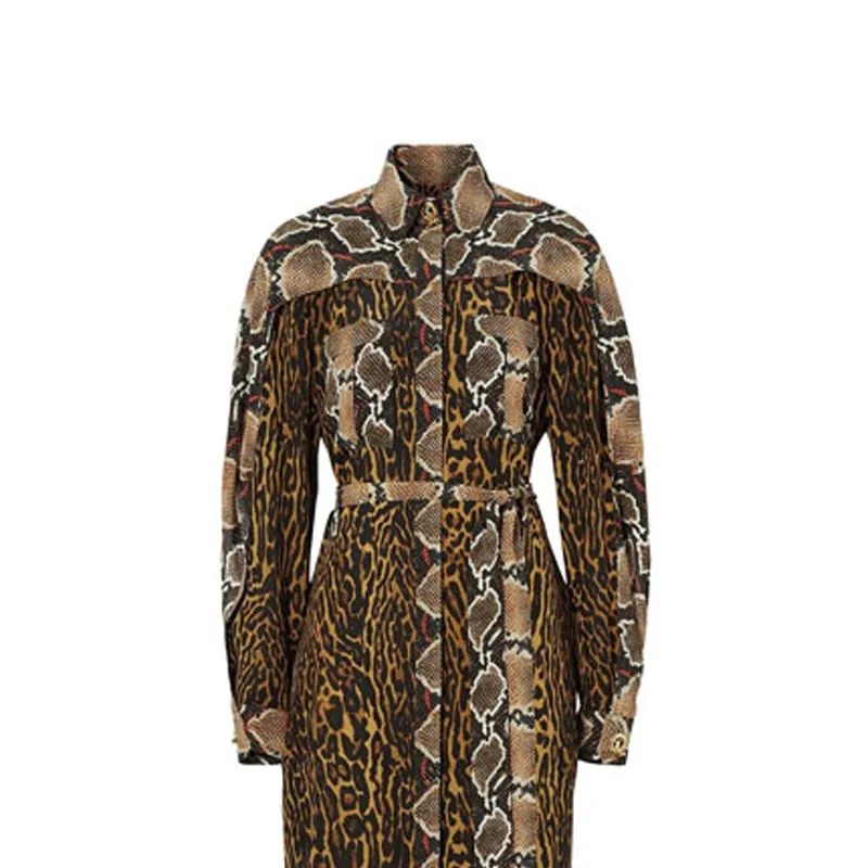 Burberry Silk Animal Print Shirt Dress 'Dark Mustard'-4