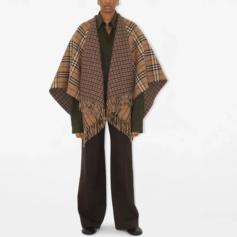 Burberry Checked Reversible Fringed Cape-1