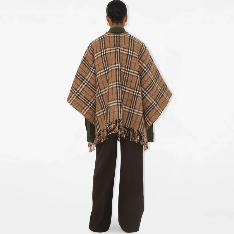 Burberry Checked Reversible Fringed Cape-2
