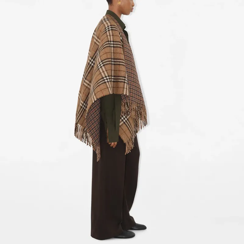 Burberry Checked Reversible Fringed Cape-3