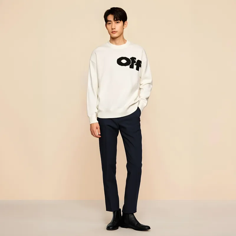 OFF-WHITE Logo Intarsia Crewneck Jumper-1