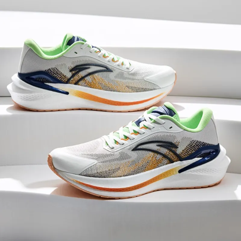 Anta Cushioning Wear-Resistant Low-Top Casual Running Shoes Men's White Green Orange-1