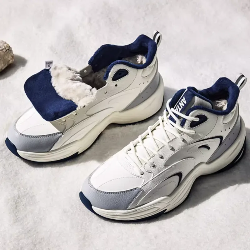 Anta Through Warm Slip-Resistant Low-Top Casual Shoes Men's White Gray Blue-5