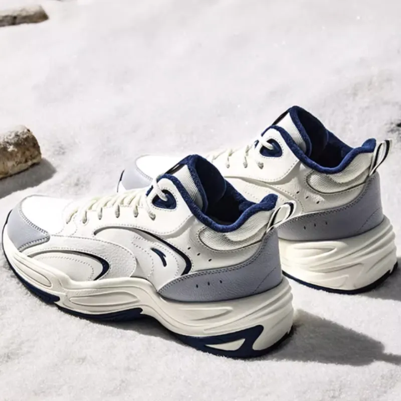 Anta Through Warm Slip-Resistant Low-Top Casual Shoes Men's White Gray Blue-3