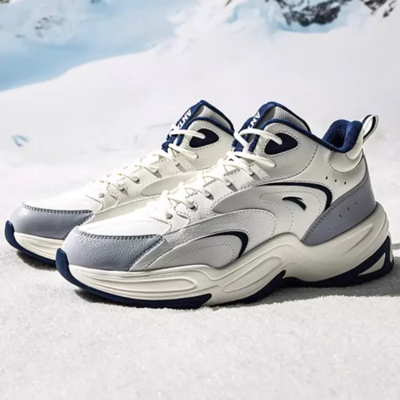 Anta Through Warm Slip-Resistant Low-Top Casual Shoes Men's White Gray Blue-2