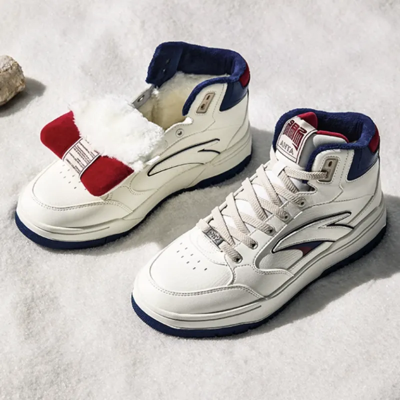 Anta 982 Warm Anti Slip And Wear Resistant High Top Skateboard Shoes Men's White Blue Red-4