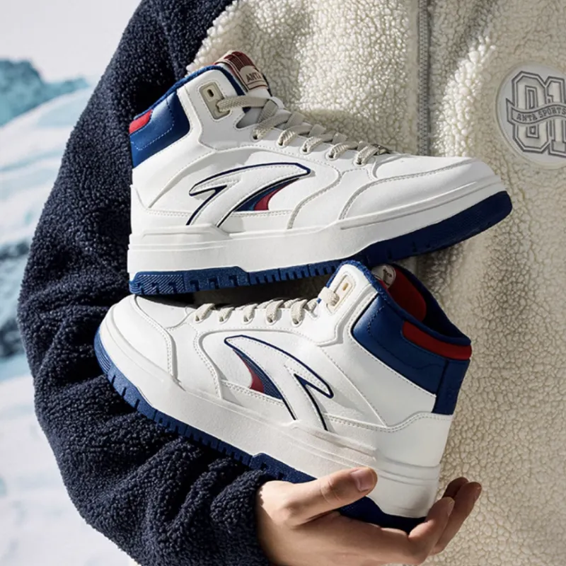 Anta 982 Warm Anti Slip And Wear Resistant High Top Skateboard Shoes Men's White Blue Red-6