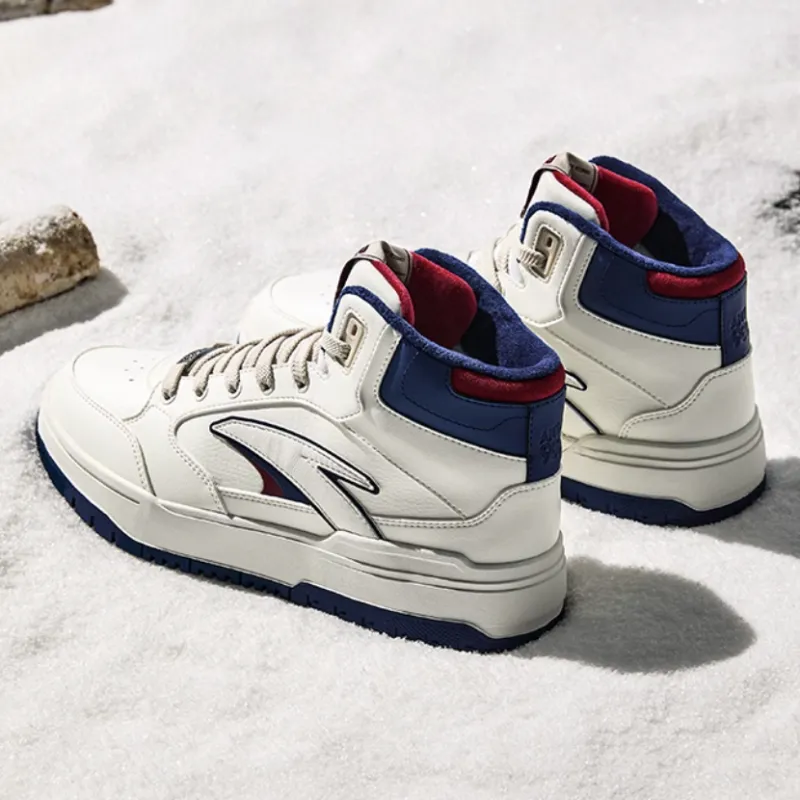 Anta 982 Warm Anti Slip And Wear Resistant High Top Skateboard Shoes Men's White Blue Red-3