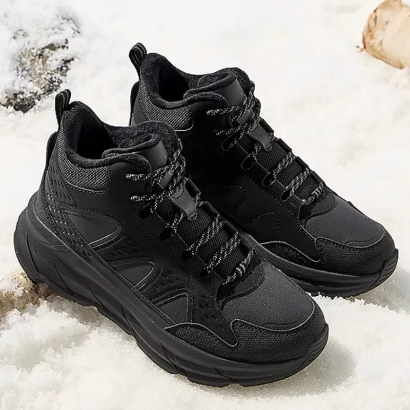 QIAODAN Slip Resistant Thermal Cushioning Mid Top Sprint Running Shoes Women's Black Gray-1