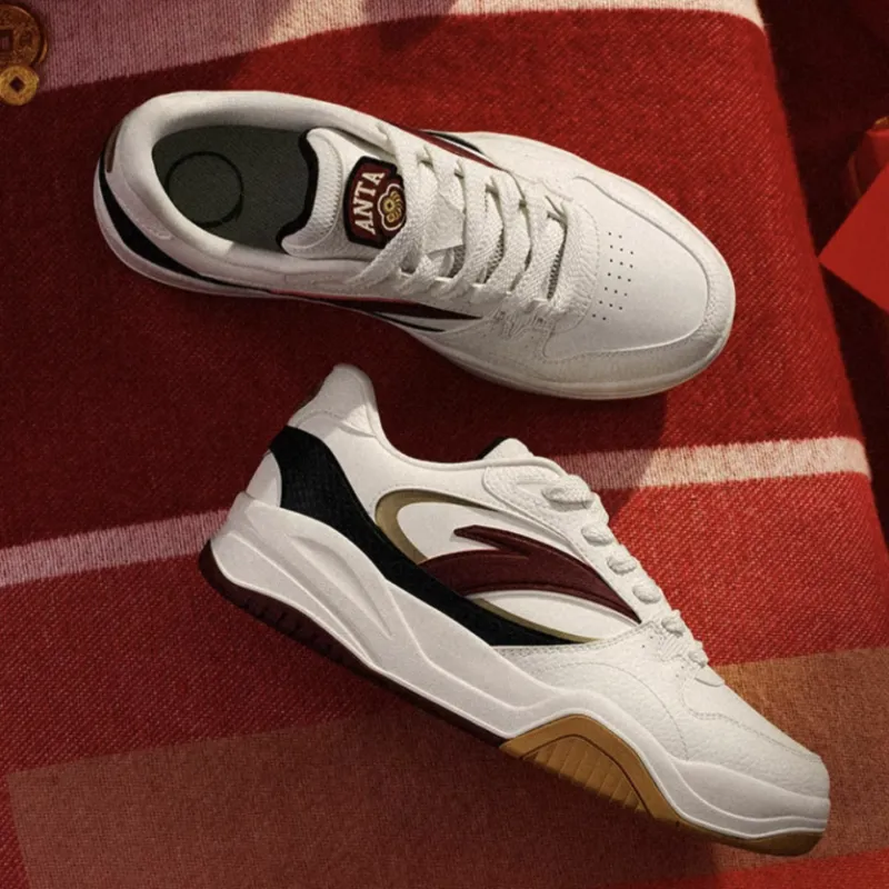 ANTA Wave Skateboard Shoes Men Low Top Ivory White/Black/Litchi Red-1