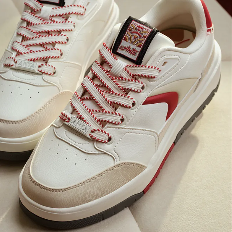 Anta 982 Slip-Resistant Cushioning Wear-Resistant Low-Top Skateboard Shoes Women's White Red-1