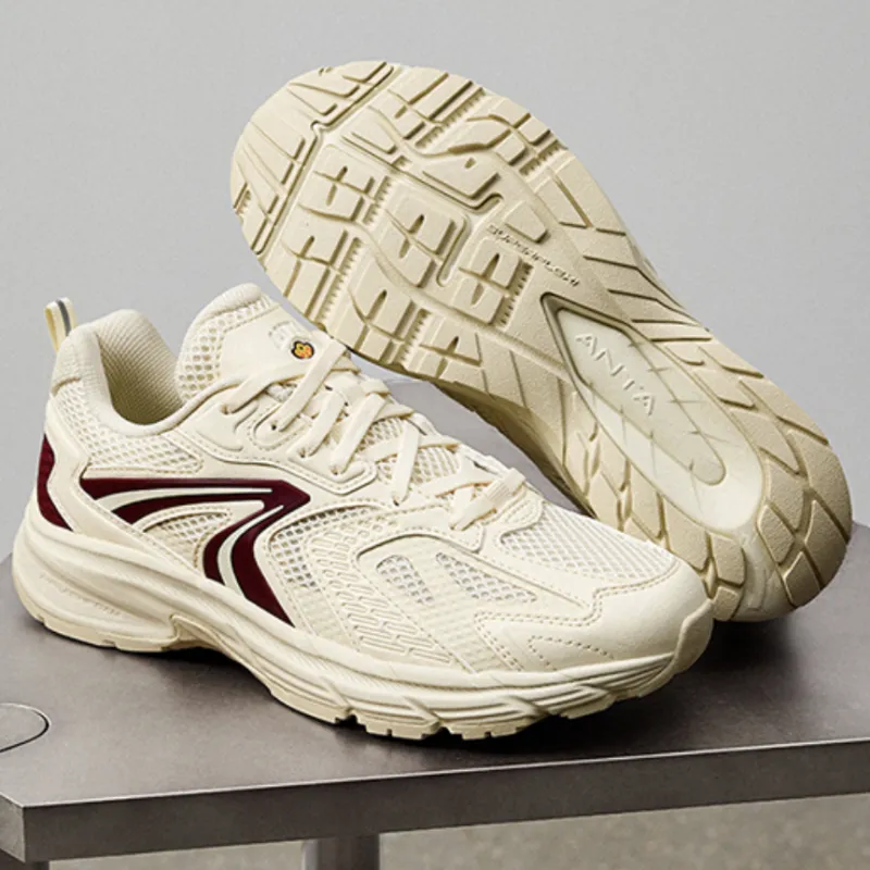 Anta Cushioning, Slip Resistant, And Abrasion Resistant Low Top Casual Running Shoes Unisex Beige Red-2