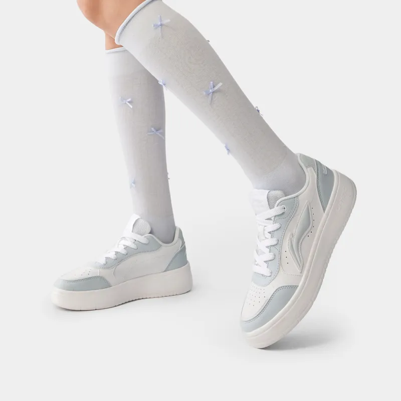 LiNing Yuanbao Pure Anti Slip And Wear Resistant Lightweight Low Top Skateboard Shoes Women's White Blue-6