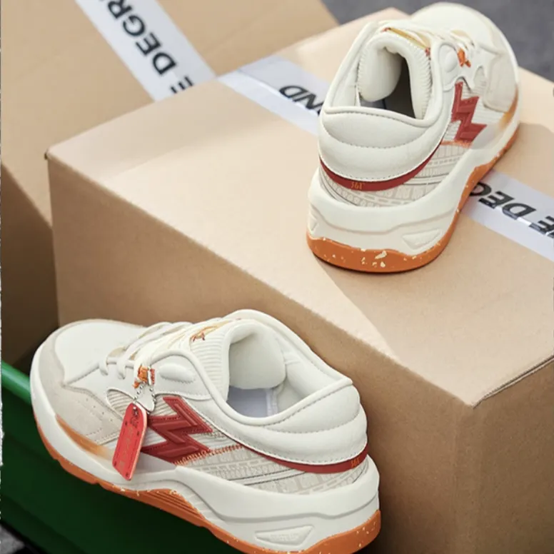 361° Wear-Resistant Slip-Resistant Coverage Low-Top Skateboard Shoes Men's White Red-2