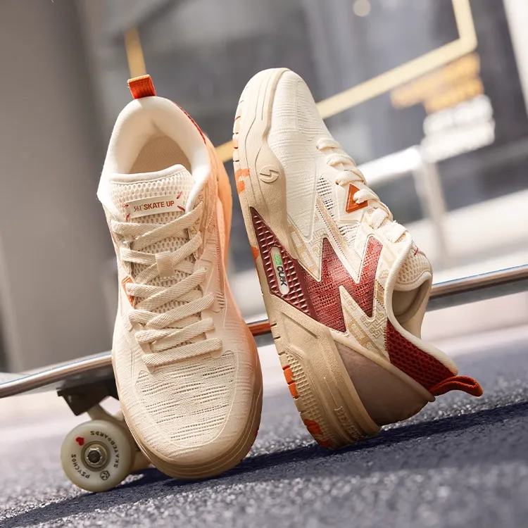 361° Wear Resistant Slip Resistant Coverage Low Top Skateboard Shoes Men's White Red-3