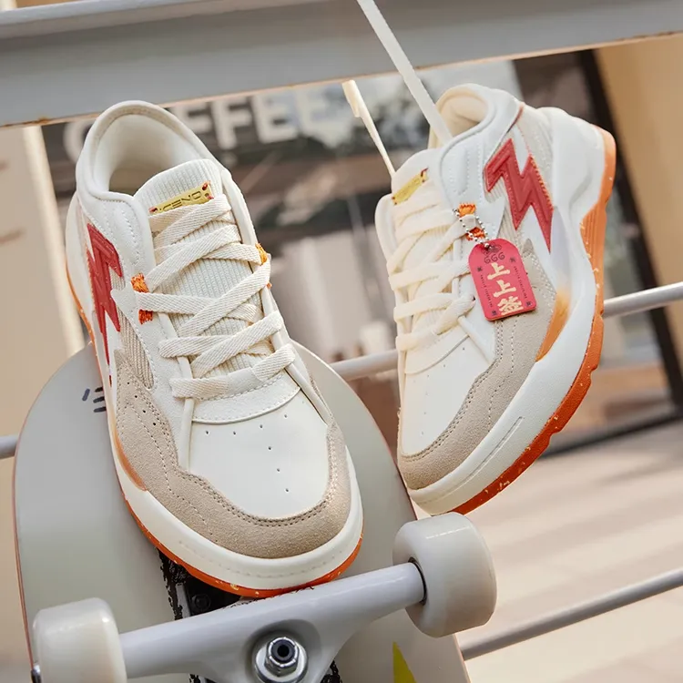 361° Wear-Resistant Slip-Resistant Coverage Low-Top Skateboard Shoes Men's White Red-4