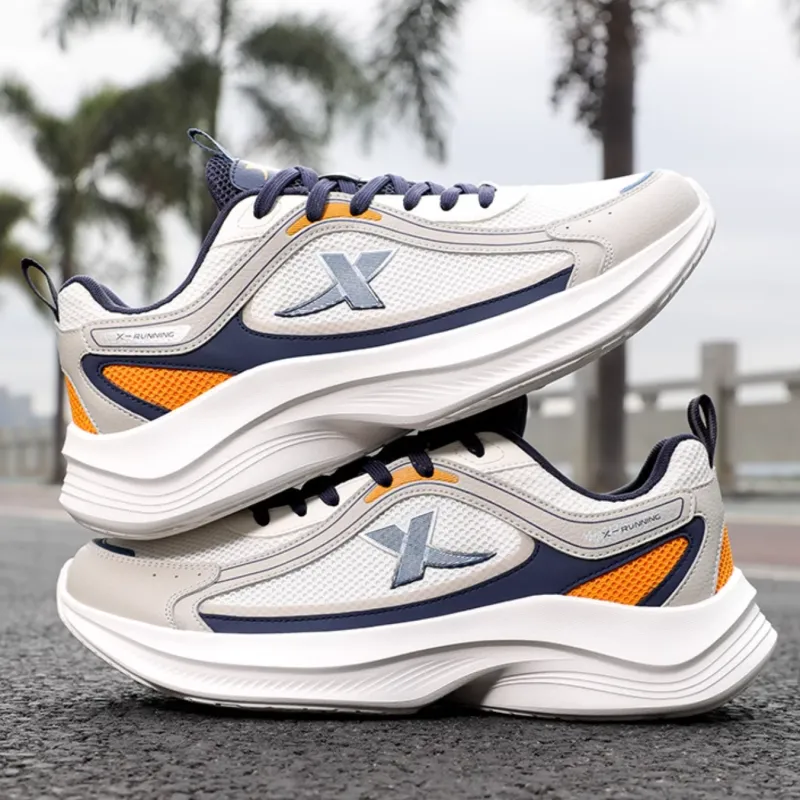XTEP Wear Resistant Breathable Cushioning Low Top Casual Running Shoes Men's White Gray Blue-1