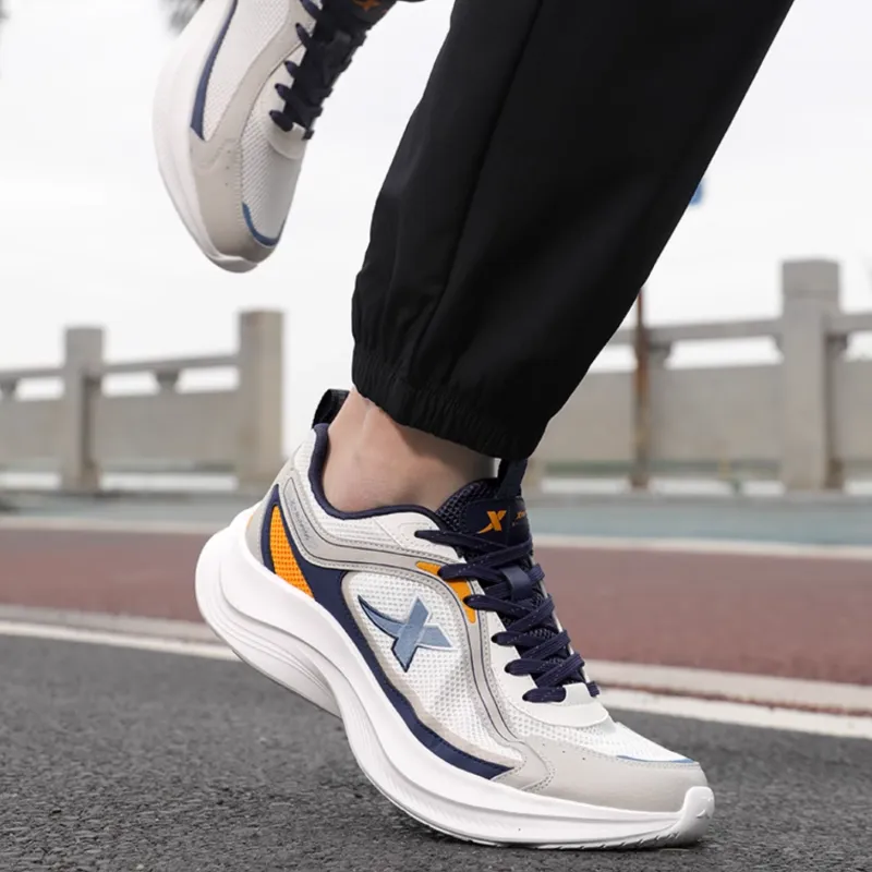 XTEP Wear Resistant Breathable Cushioning Low Top Casual Running Shoes Men's White Gray Blue-3