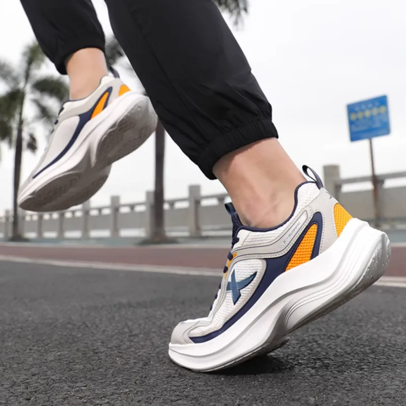 XTEP Wear Resistant Breathable Cushioning Low Top Casual Running Shoes Men's White Gray Blue-2